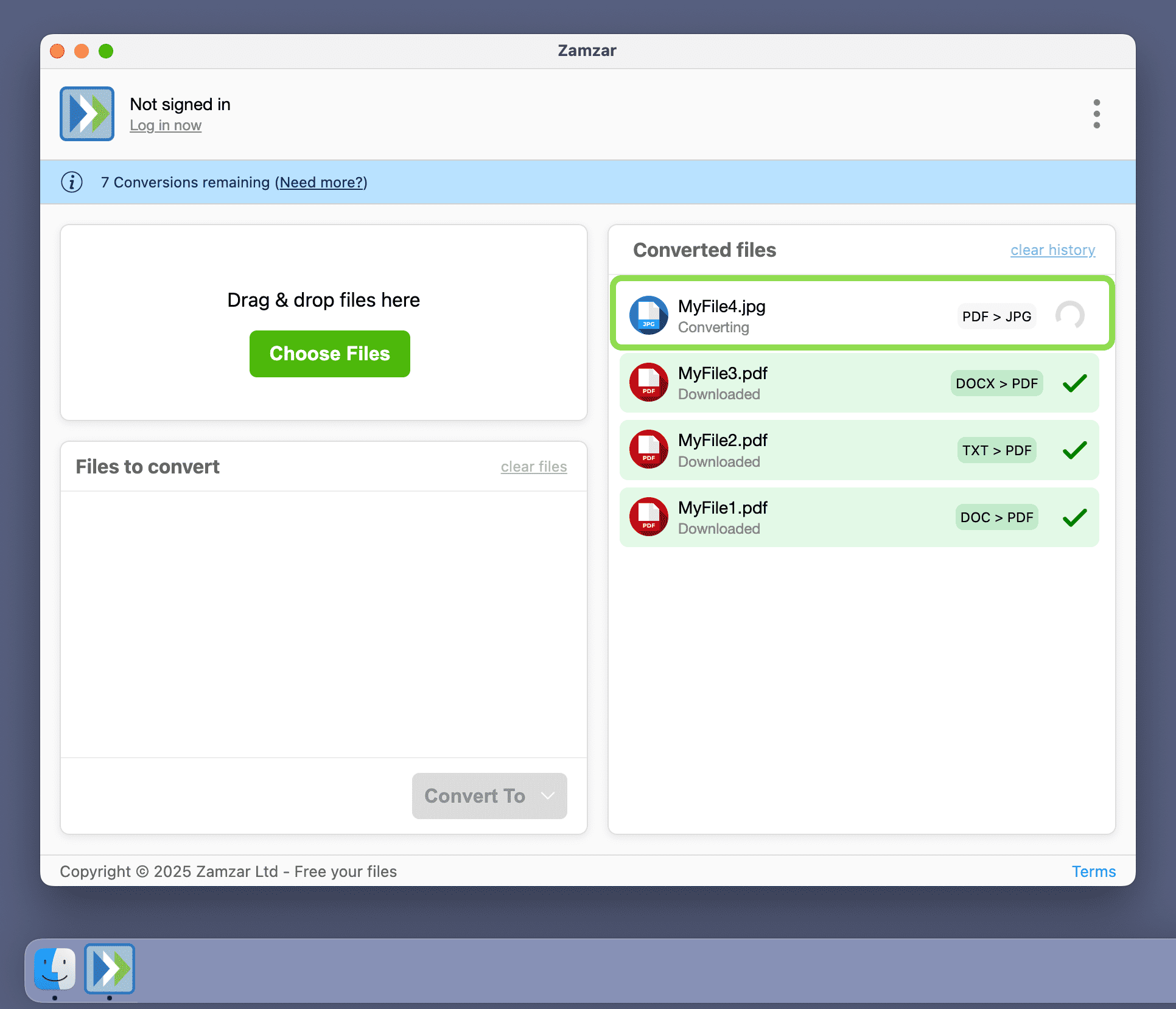 Highlights a file being converted