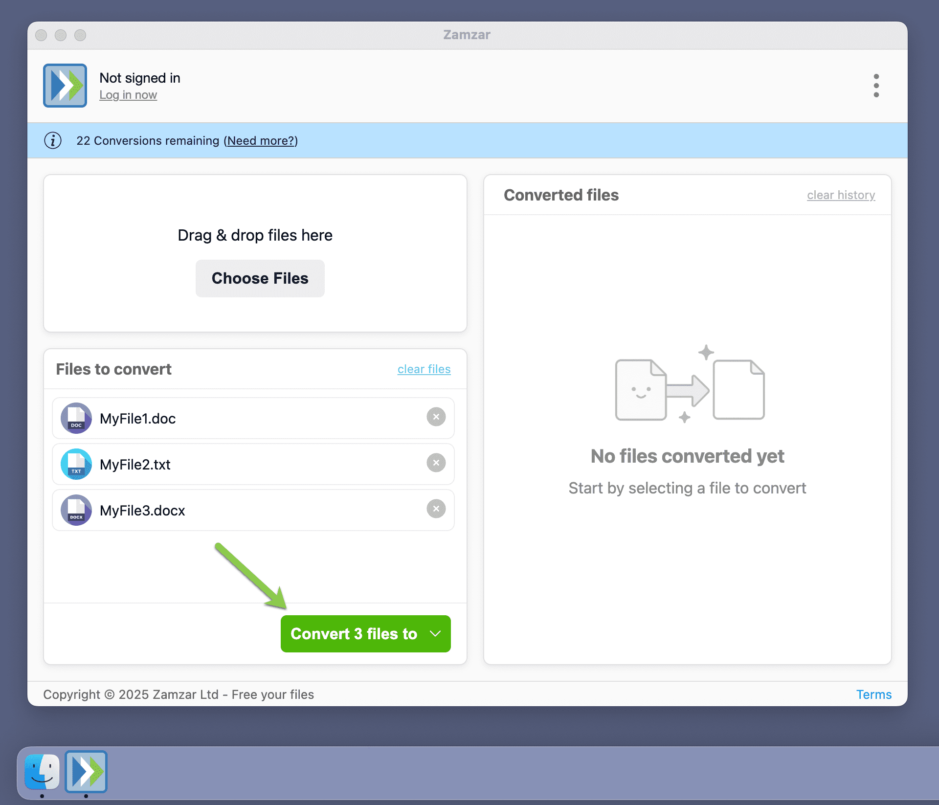 Highlights the Convert button