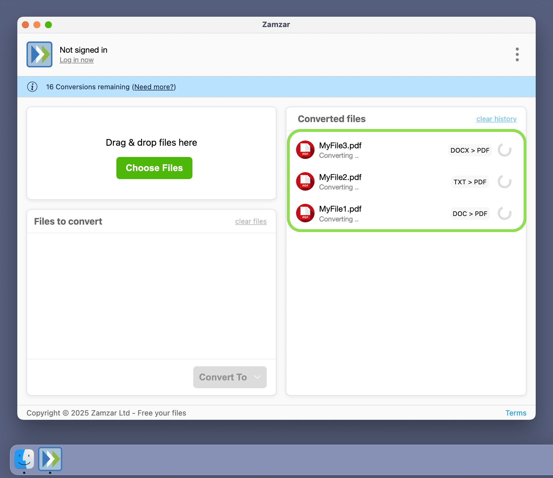 Shows multiple files being converted