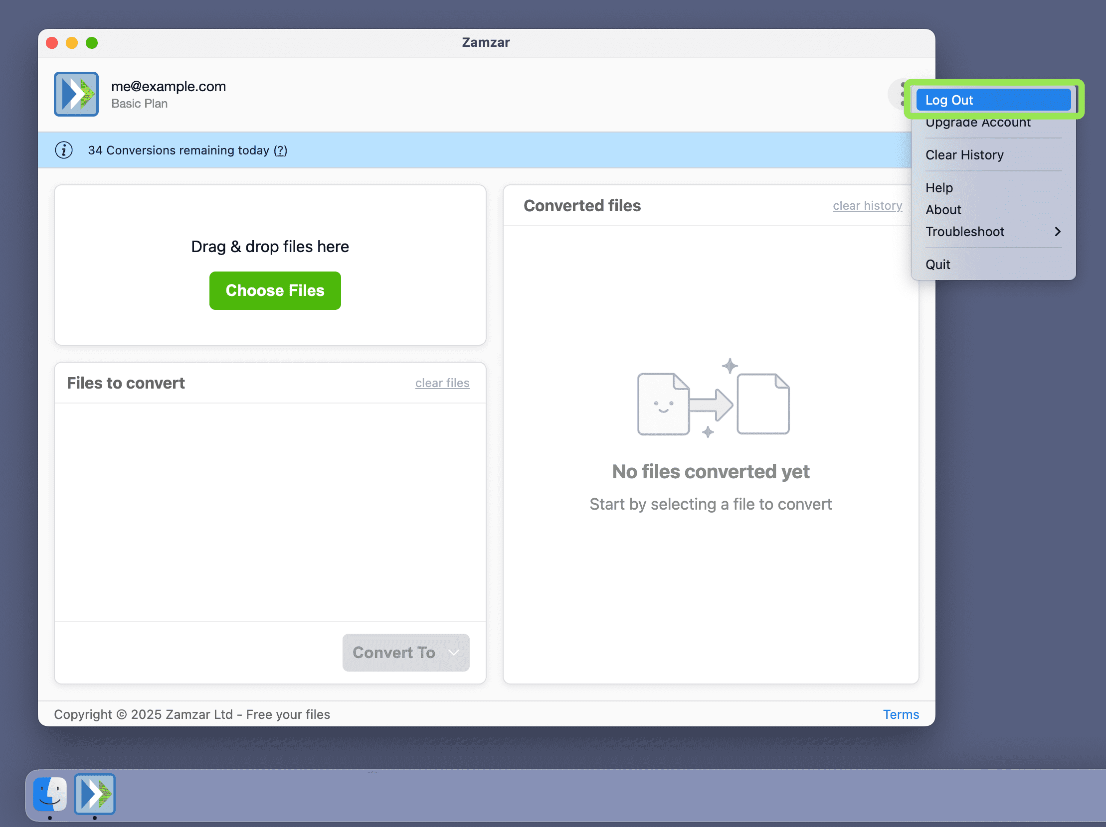 Highlights the Log Out link